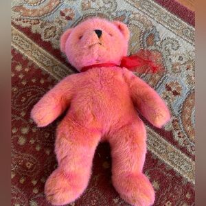 Charming Pink Plush Teddy Bear with Red Bow